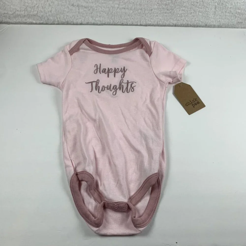 Chick Pea bodysuit Girls‎ 18 M Pink Happy Thoughts Crew Neck Short Sleeve 6211